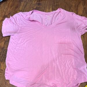 Pink V-Neck T-Shirt with Pocket XS